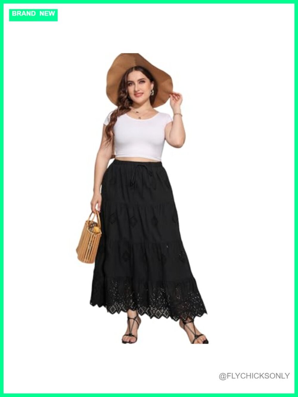 Cotton Embroidered Tiered A-Line Maxi Skirt Elastic Waist Bohemian Beach